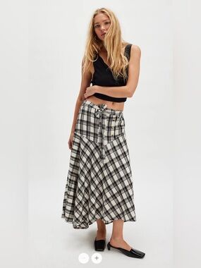 Free People After You Skirt Black plaid Sz L boho